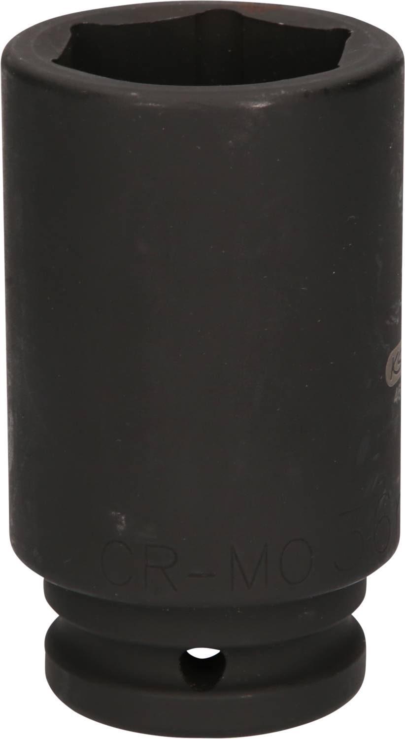 Czarny sworzeń mocujący, cylindryczny, z sześciokątnym otworem, wykonany z wytrzymałego materiału, przeznaczony do stosowania z kluczami płaskimi.