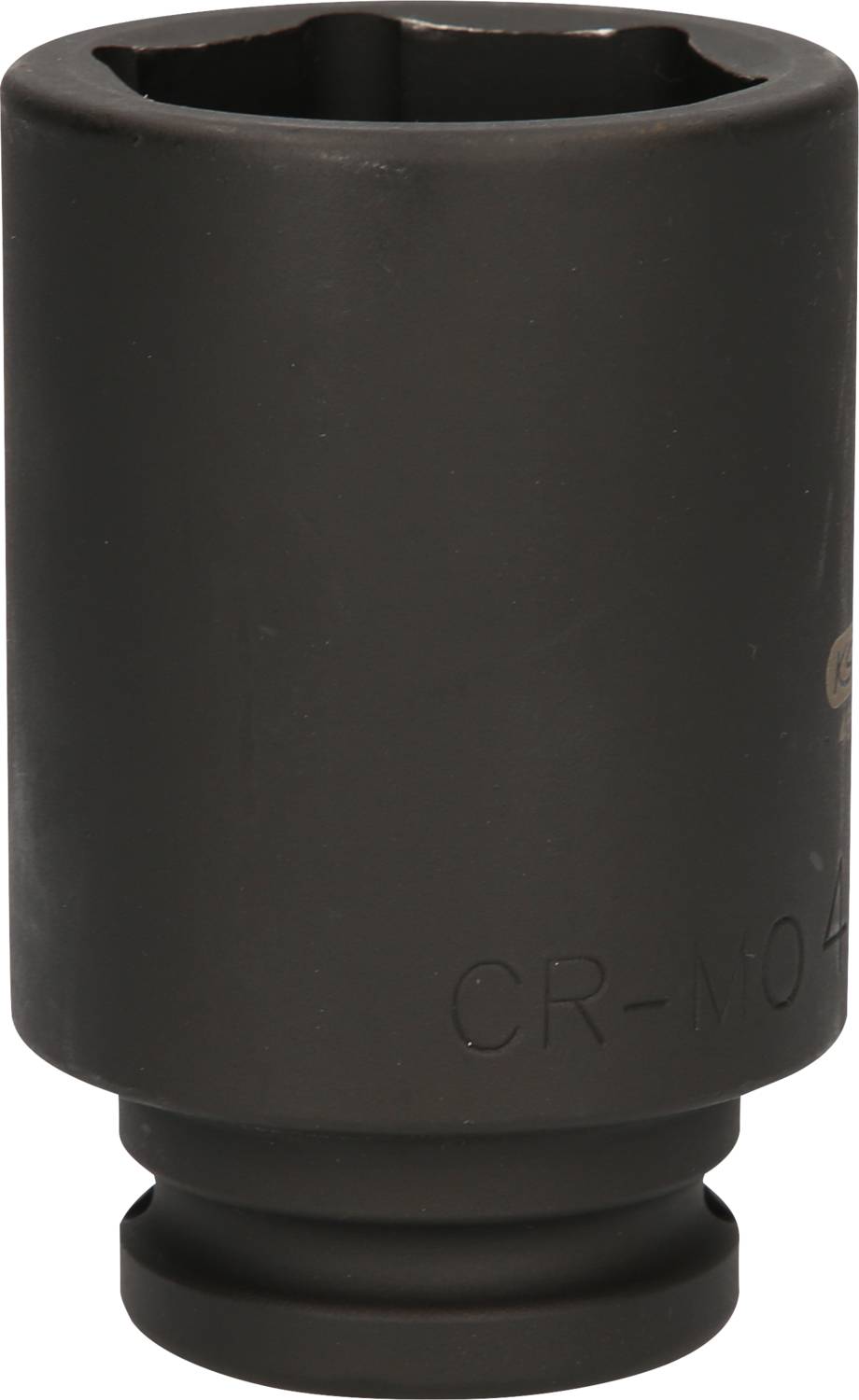 Czarny klucz nasadowy wykonany ze stali chromowo-molibdenowej z napisem 'CR-MO' na powierzchni, przeznaczony do ciężkich prac.