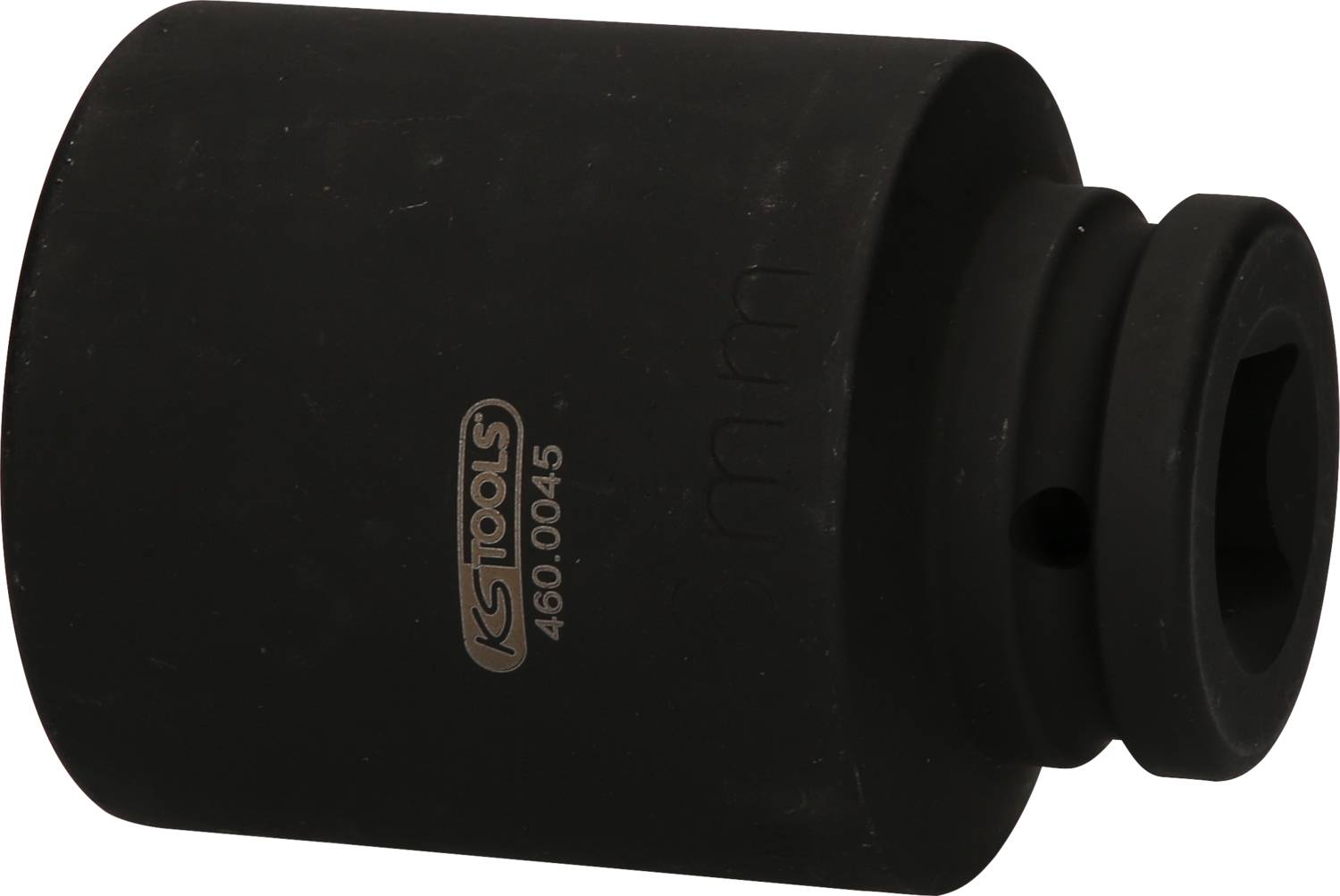 'Czarny udarowy klucz nasadowy o rozmiarze 46 mm z napędem sześciokątnym, przeznaczony do użytku z kluczami udarowymi marki KS Tools.'