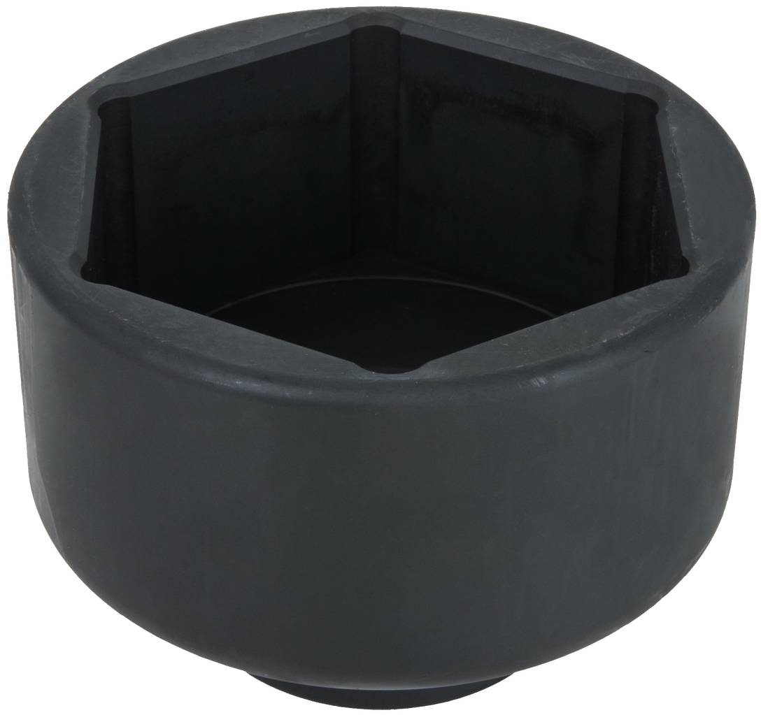 Duży czarny sześciokątny klucz nasadowy z metalu, używany do prac mechanicznych przy większych nakrętkach lub śrubach.