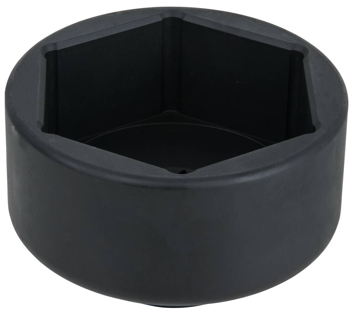 Czarny, pięciokątny obiekt, prawdopodobnie pojemnik lub obudowa, wykonany z tworzywa sztucznego.