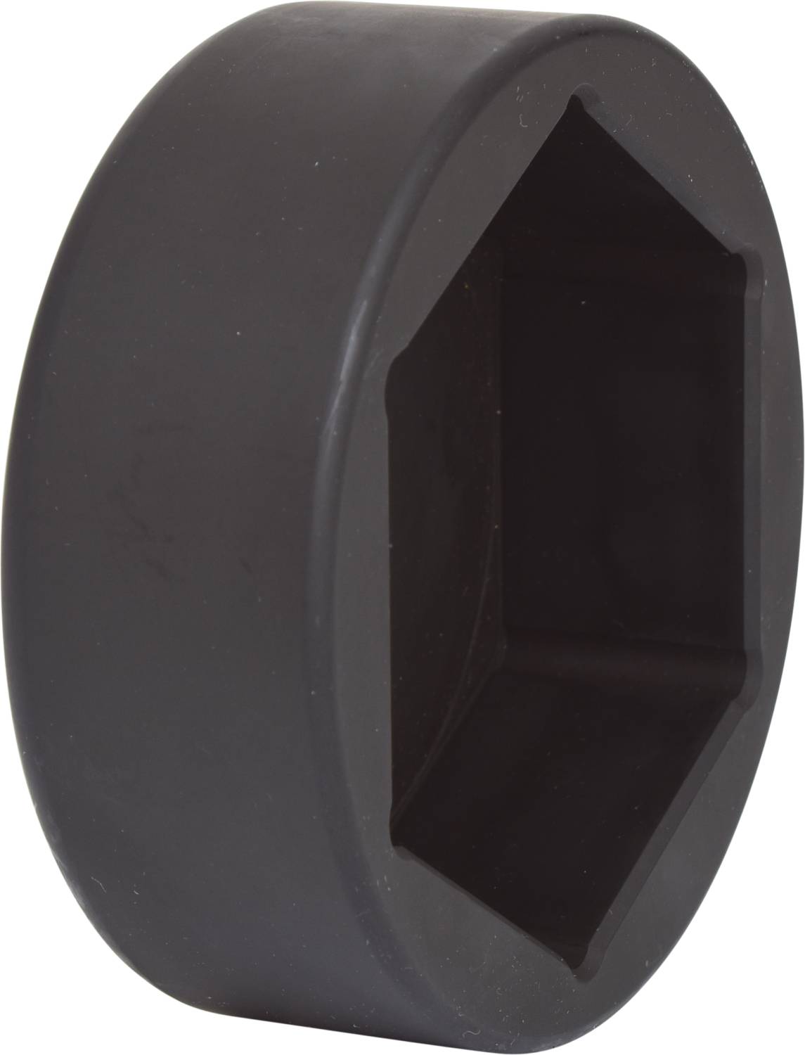 Sześciokątny element dociskowy, cylindryczny, wykonany z czarnego metalu; stosowany do mocowania nakrętek lub łbów śrub.