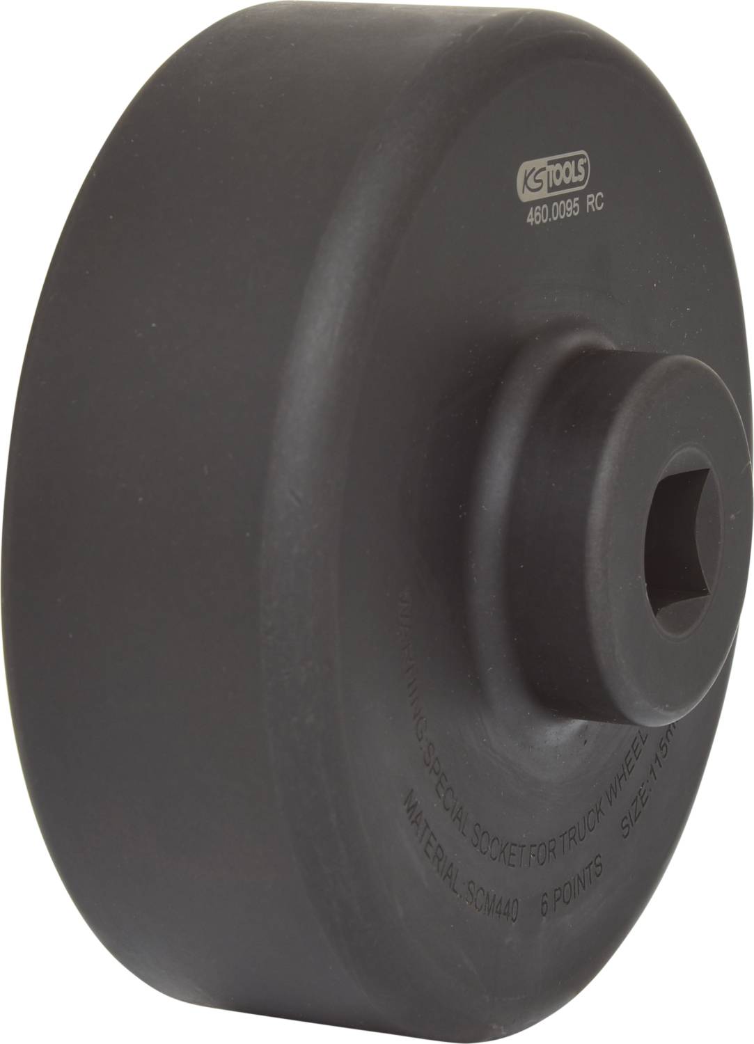 Okrągła czarna podstawa narzędziowa z kwadratowym wgłębieniem pośrodku, oznaczona numerem '460.0009 RC', stosowana podczas napraw samochodów ciężarowych.