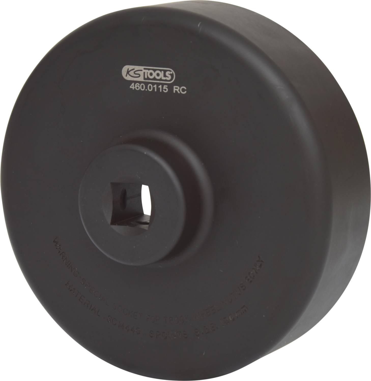 Czarny ściągacz marki KS Tools z kwadratowym otworem pośrodku. Numer 460.0115 jest wydrukowany na górze.