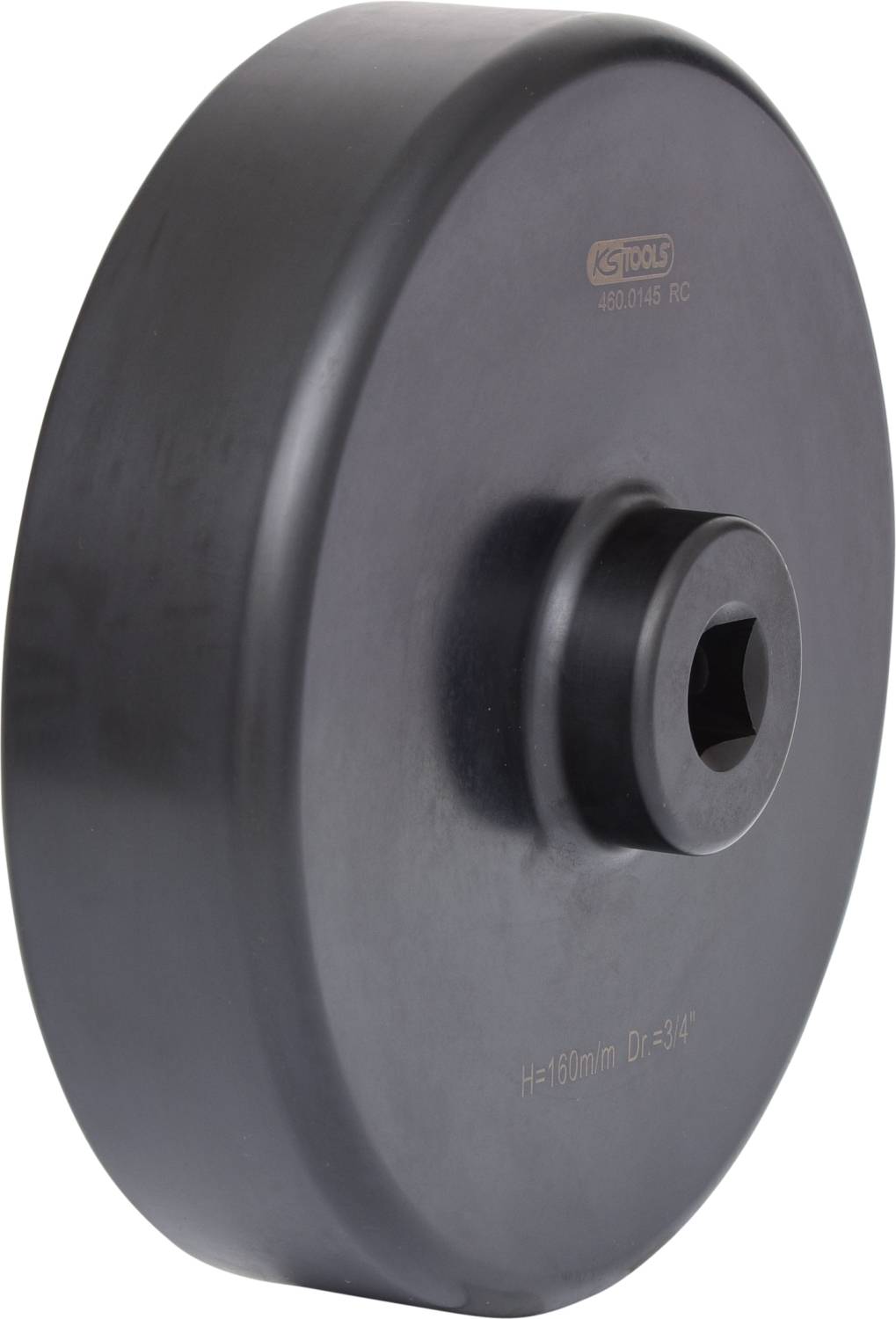 Czarny ciężar z tworzywa sztucznego z kwadratowym otworem pośrodku, widziany z boku. Odpowiedni do sprzętu fitness lub treningu w domu.