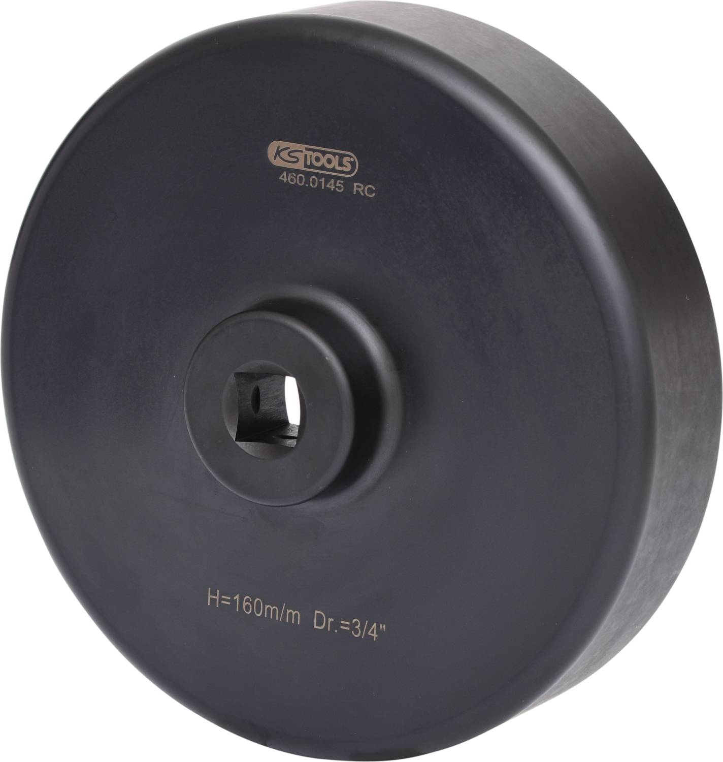 Czarna nasadka narzędziowa z napisem 'KS TOOLS' oraz specyfikacjami technicznymi 'H=160m/m Dr.=3/4'. Głównie okrągła i solidna.