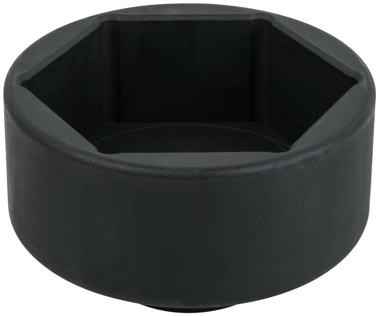 Czarny, sześciokątny nasadowy klucz nasadowy w zbliżeniu, używany głównie do prac mechanicznych i napraw.