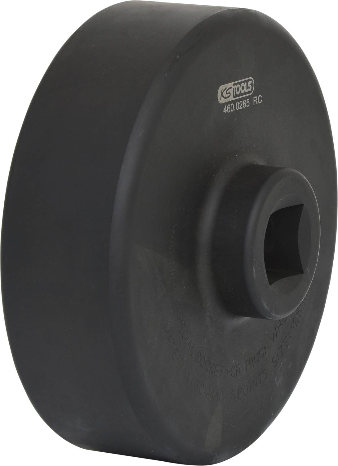 Czarna, okrągła część narzędziowa z kwadratowym otworem pośrodku. Napis: 'KS TOOLS' i numer modelu na górze.