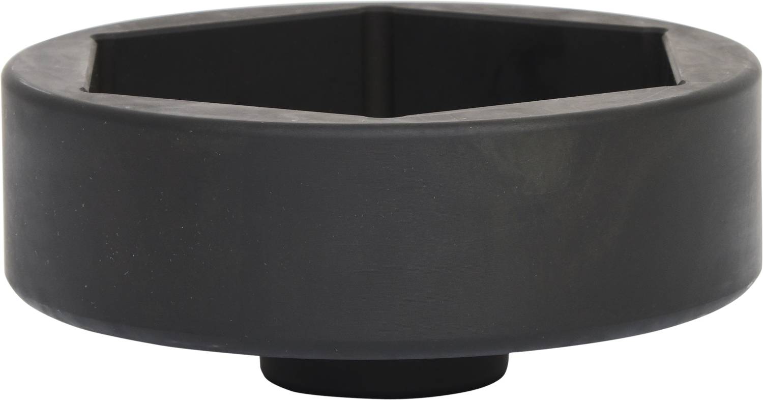 Czarny, sześciokątny nasadowy klucz stalowy, stosowany do dużych nakrętek lub śrub w zastosowaniach mechanicznych.