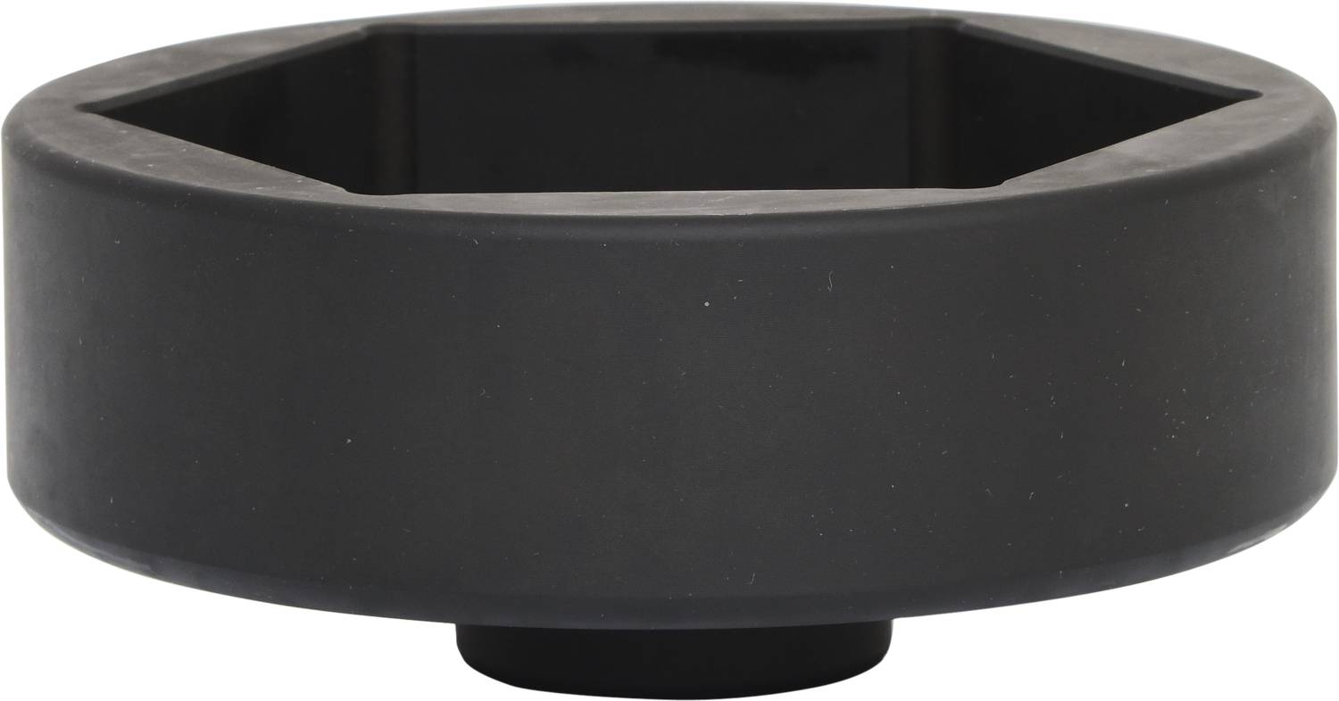 Czarna, sześciokątna gumowa nakładka, która prawdopodobnie służy jako element tłumiący lub osłona ochronna.