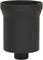 Czarny, cylindryczny pojemnik z tworzywa sztucznego o ściętej górnej krawędzi i sześciokątnym otworem mocującym u dołu.