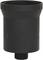 Czarny, cylindryczny pojemnik, prawdopodobnie filtr lub pokrywa, na białym tle.