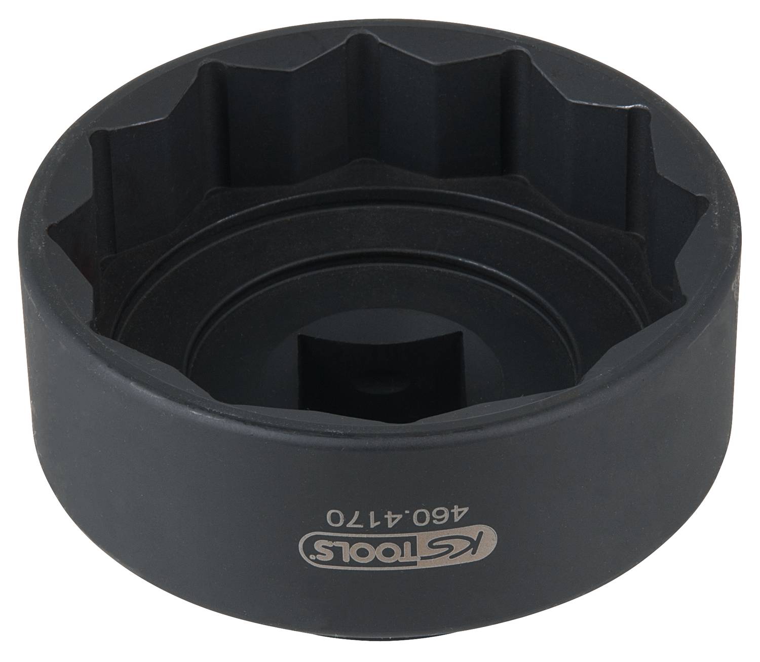 Duży, czarny nasadowy klucz sześciokątny z sześciokątnym otworem, odpowiedni do zdejmowania nakrętek lub śrub.