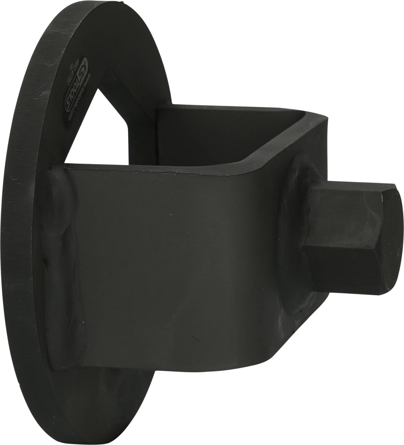 Metalowe narzędzie z sześciokątnym uchwytem na śrubę, prawdopodobnie adapter lub klucz do specjalnych zastosowań mechanicznych.