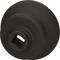 Czarny, okrągły obiekt z kwadratowym otworem pośrodku. Może być to element maszyny lub komponent techniczny.