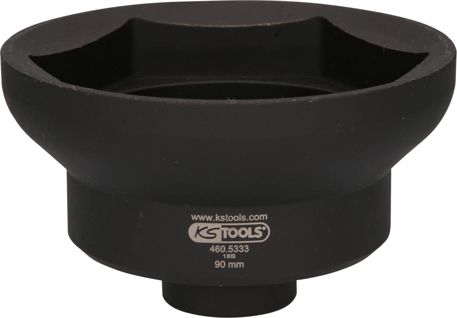 Metalowy uchwyt do klucza, czarny, z logo KSTools i napisem '90 mm'. Stosowany do określonych zastosowań technicznych.