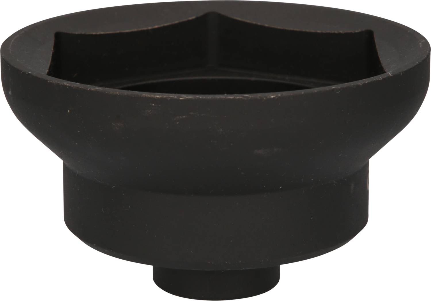 Czarny, okrągły adapter metalowy w kształcie bloku szalunkowego, prawdopodobnie element narzędzia lub komponenta do maszyn.