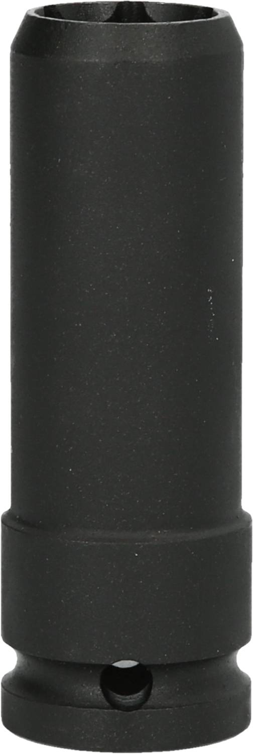 Walcowaty, czarny element metalowy, prawdopodobnie tłumik lub podobne urządzenie, sfotografowany w pozycji pionowej.