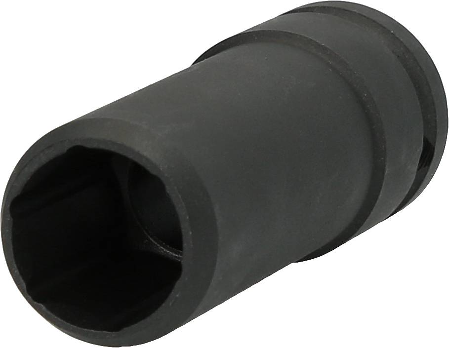 Czarny, cylindryczny element wykonany z materiału, z rowkami, prawdopodobnie łącznik lub część techniczna.