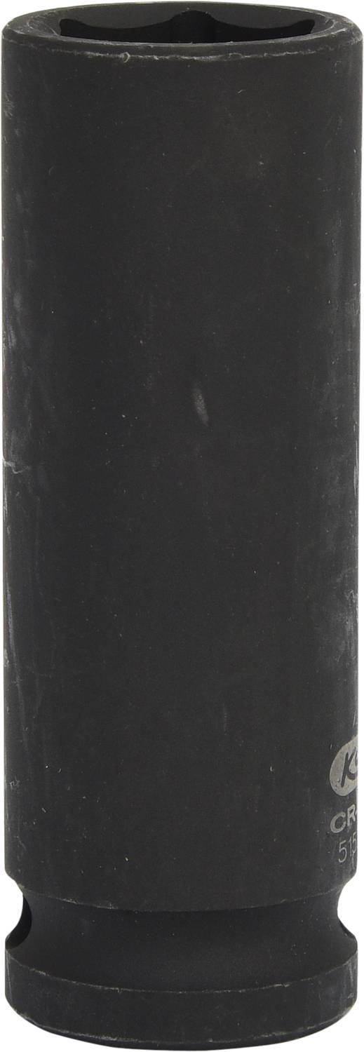 Czarny metalowy cylinder, prawdopodobnie końcówka narzędziowa, z wąskim otworem u góry i szeroką podstawą u dołu.