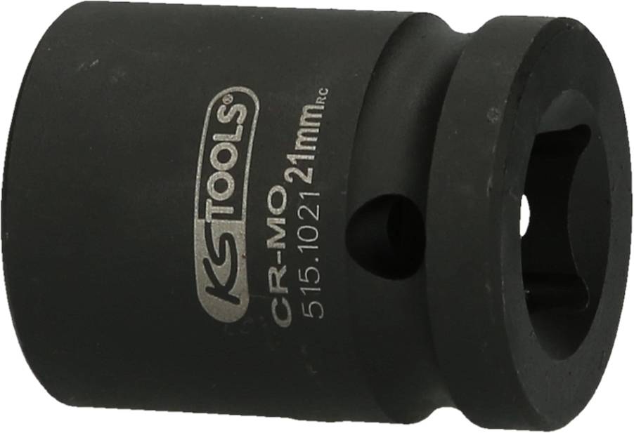 Nasadka z czarnego metalu marki 'KS Tools', grawerowanie 'CR-MO 21 mm', numer modelu '515.1021 RC'.
