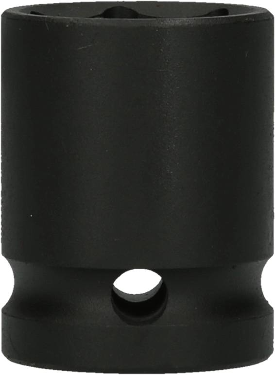 Czarny, cylindryczny element metalowy z otworem z boku i okrągłym otworem u góry, prawdopodobnie narzędzie mechaniczne.