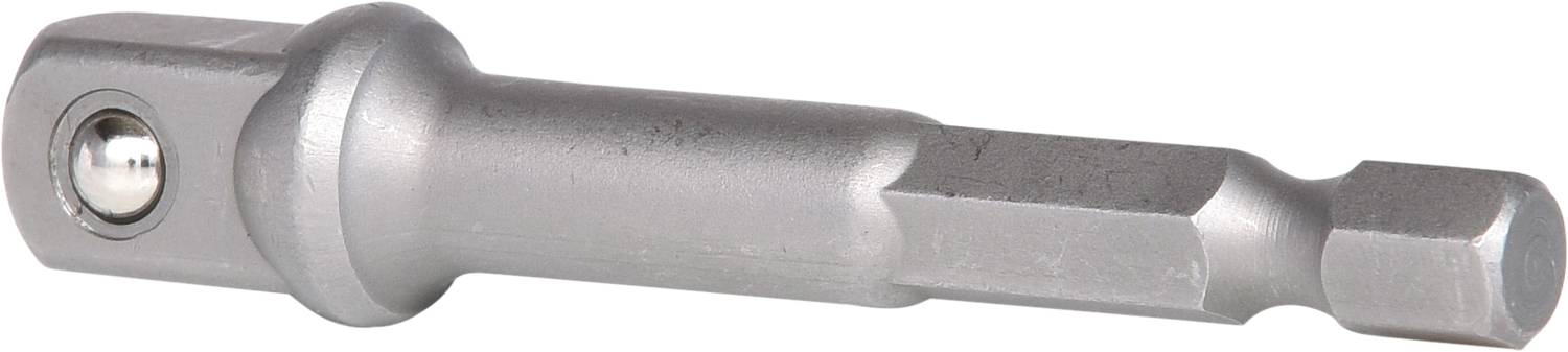 Metalowy adapter z sześciokątnym trzpieniem i kulistym łożyskiem po lewej stronie. Stosowany do mocowania końcówek narzędziowych.