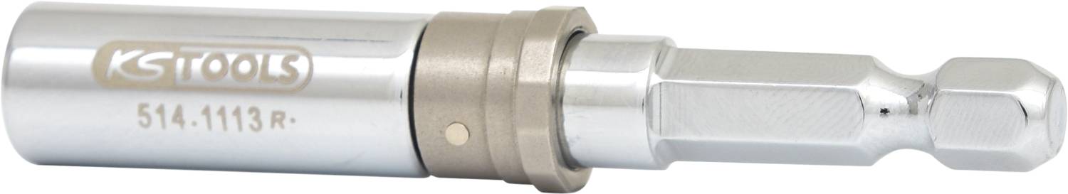Przedstawiono srebrny magnetyczny uchwyt na bity firmy KS Tools o numerze '514.1113R'.
