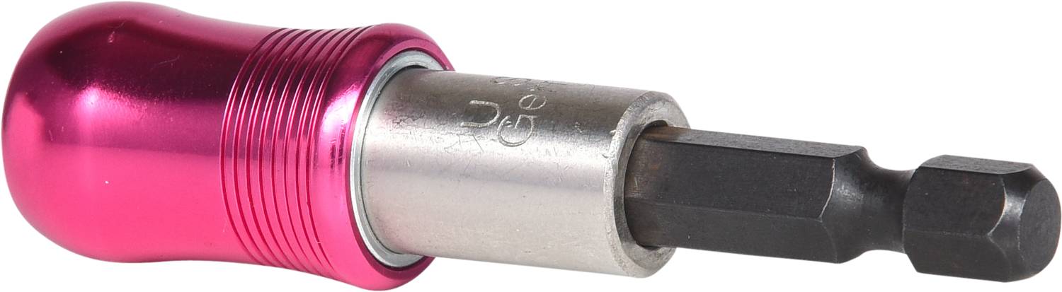 Mały wkrętak z czerwonym uchwytem i sześciokątnym bitem, odpowiedni do precyzyjnej pracy przy małych śrubach.