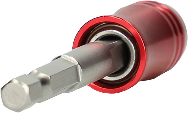 Czerwony uchwyt magnetyczny do końcówek wkrętakowych, który zapewnia bezpieczne mocowanie i łatwą wymianę bitów.