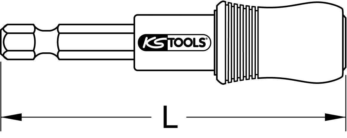 Wkrętak z uchwytem na bity i antypoślizgowym uchwytem od KG Tools, przedstawiający długość około 'L', ważny do określenia rozmiaru narzędzia.