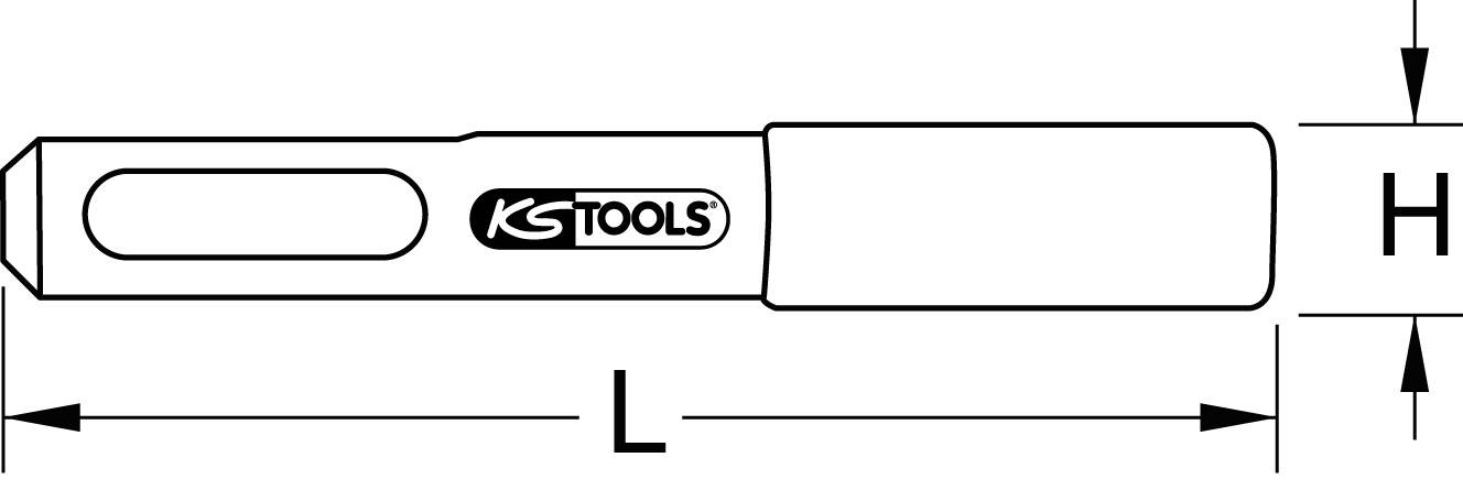 Ilustracja pióra narzędziowego z logo KS TOOLS. Strzałki wskazują długość (L) i wysokość (H).