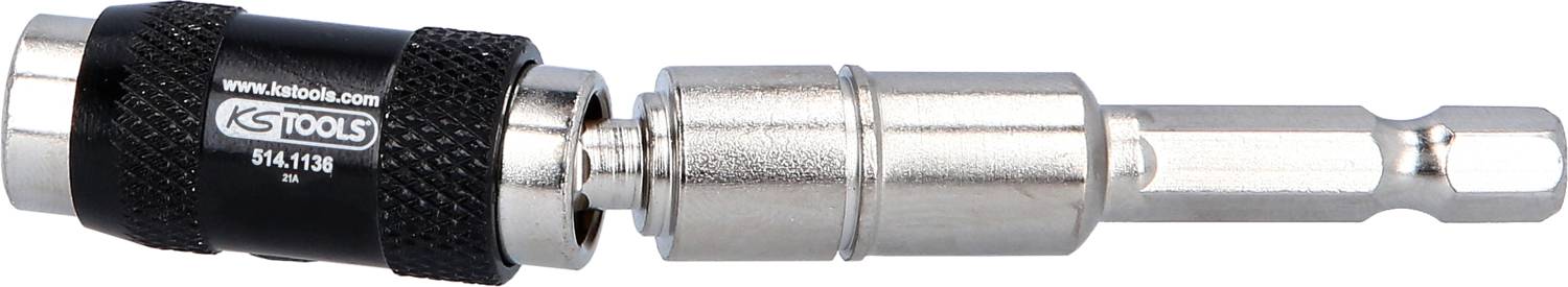 Srebrny adapter do wiertarek z czarnym, żłobionym uchwytem firmy KS Tools.