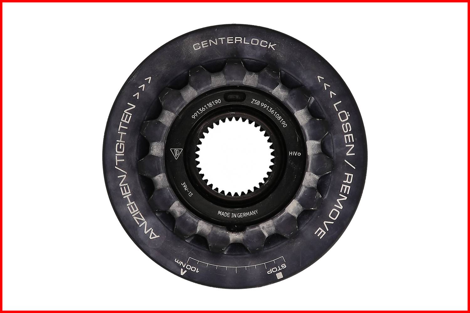 Adapter centerlock do piast rowerowych, pokazujący pozycje dokręcania i zdejmowania. Widoczne oznaczenia 'Dokręcić' i 'Zdjąć'.