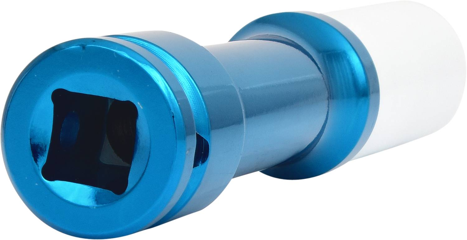 Niebieski wysokoczęstotliwościowy wzmacniacz telewizyjny, znany również jako LNB, o kształcie cylindrycznym z kwadratowym złączem na jednym końcu.