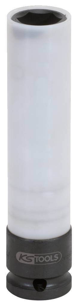 Długi klucz nasadowy z białą powłoką i czarną podstawą, na której napisano 'KS Tools'. Odpowiedni do pracy z felgami.