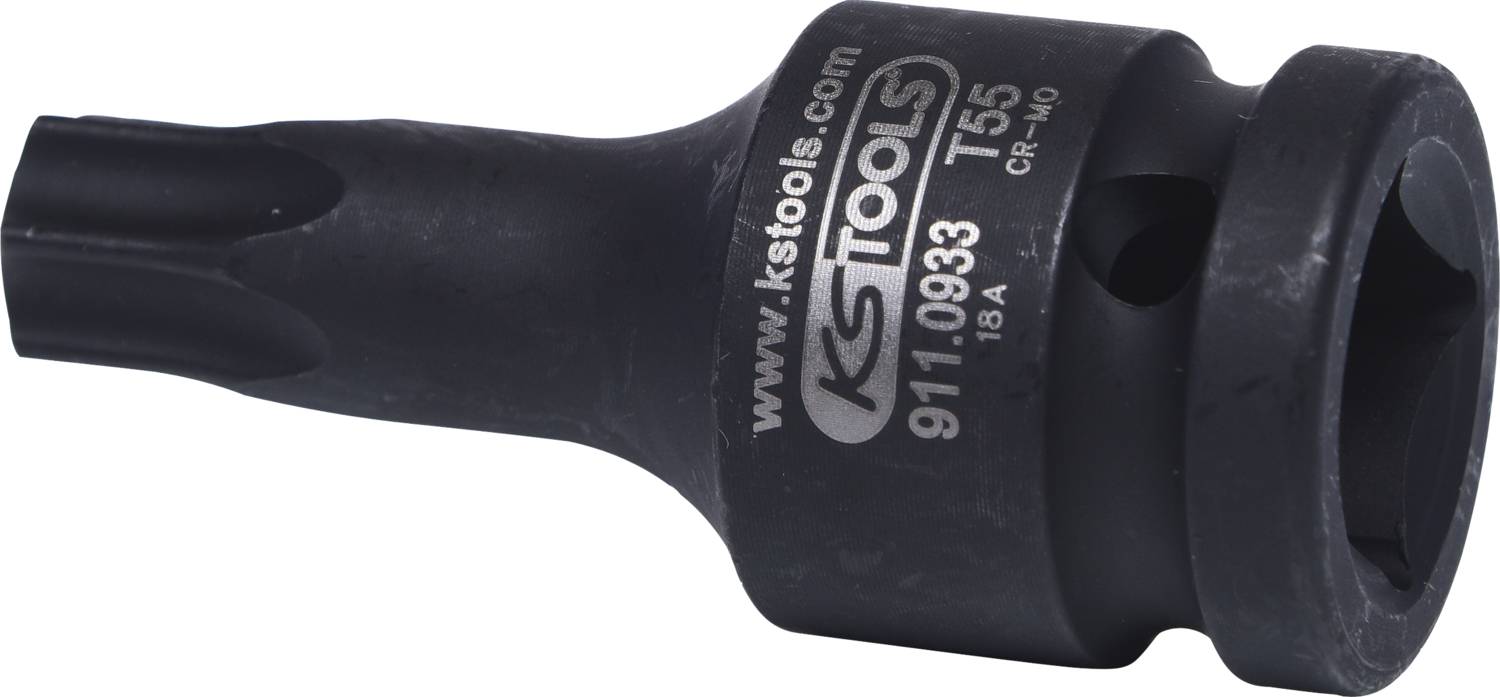 Czarny bit Torx T55 z nadrukiem 'KS TOOLS 911.0933', odpowiedni do zastosowań mechanicznych.