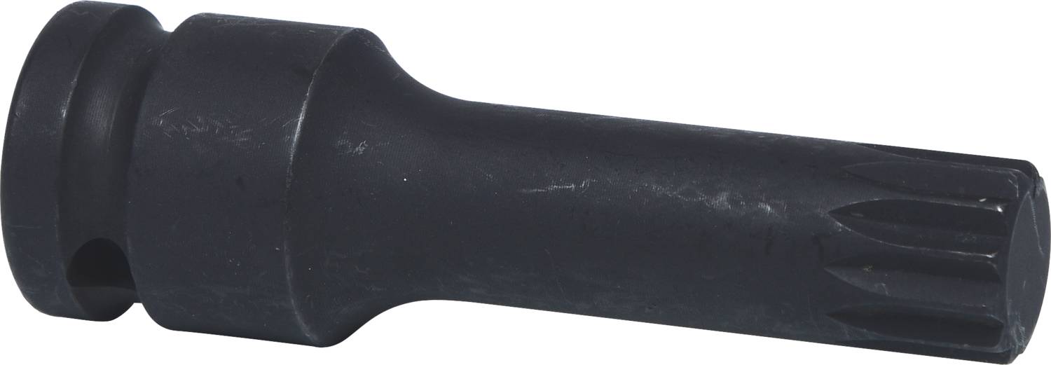 Czarny metalowy adapter o cylindrycznym kształcie z ząbkowanym czubkiem, stosowany jako element łączący w zastosowaniach mechanicznych.