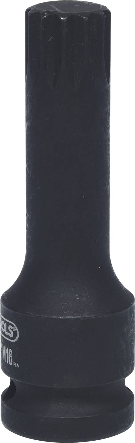 'Długa nakrętka wielowypustowa, czarna, kompatybilna z narzędziami.'