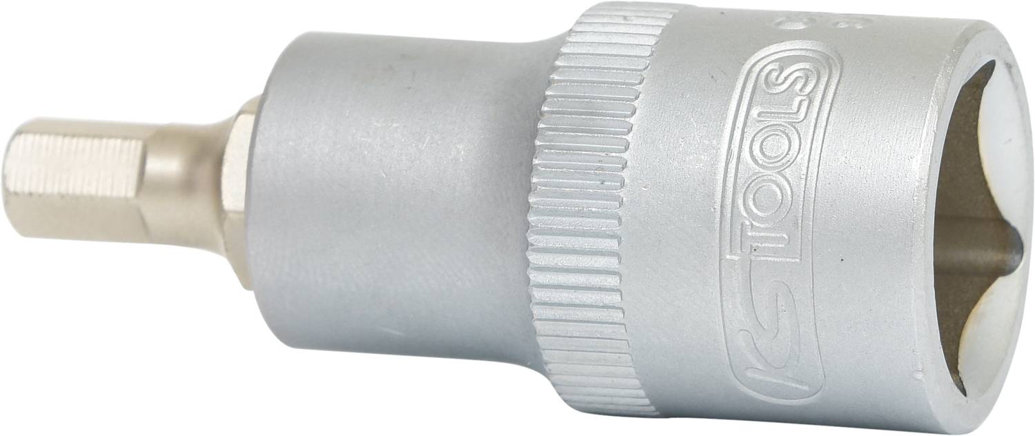 Srebrny adapter bitowy z ryflowanym uchwytem. Niezbędny do łączenia różnych narzędzi i części wyposażenia.
