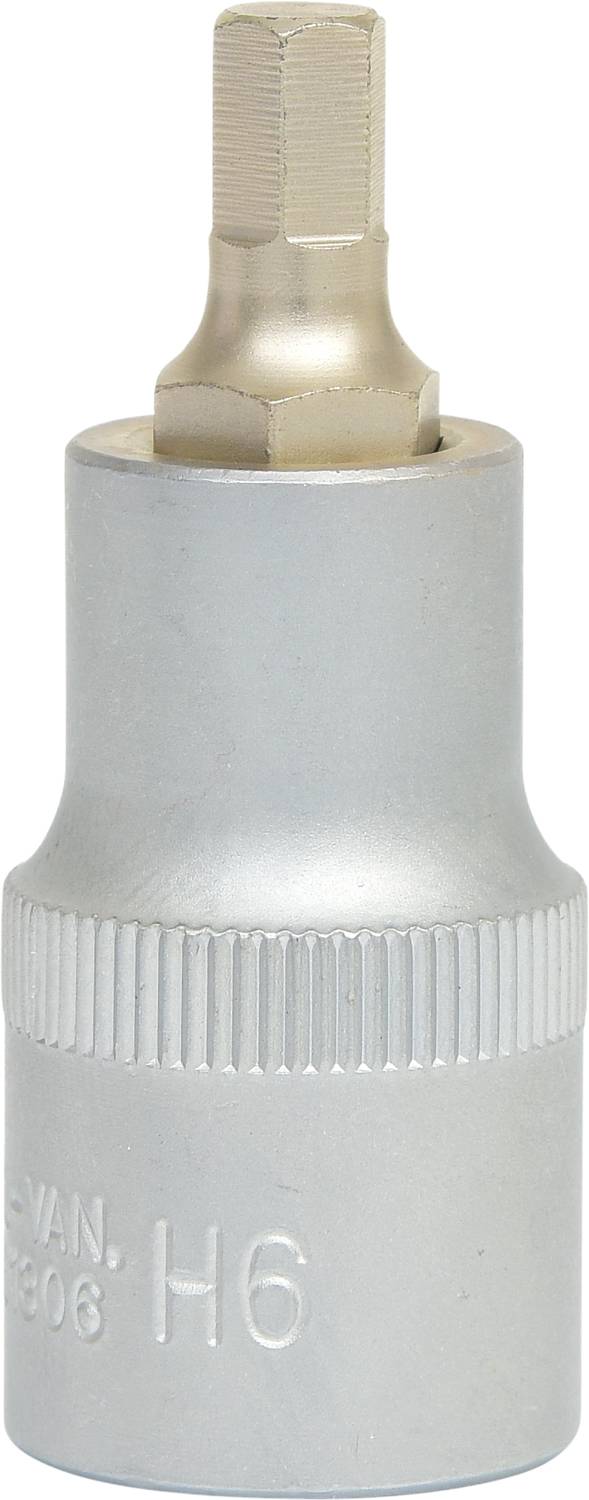 Sześciokątny bit z metalową obudową w kolorze srebrnym; rozmiar H6.