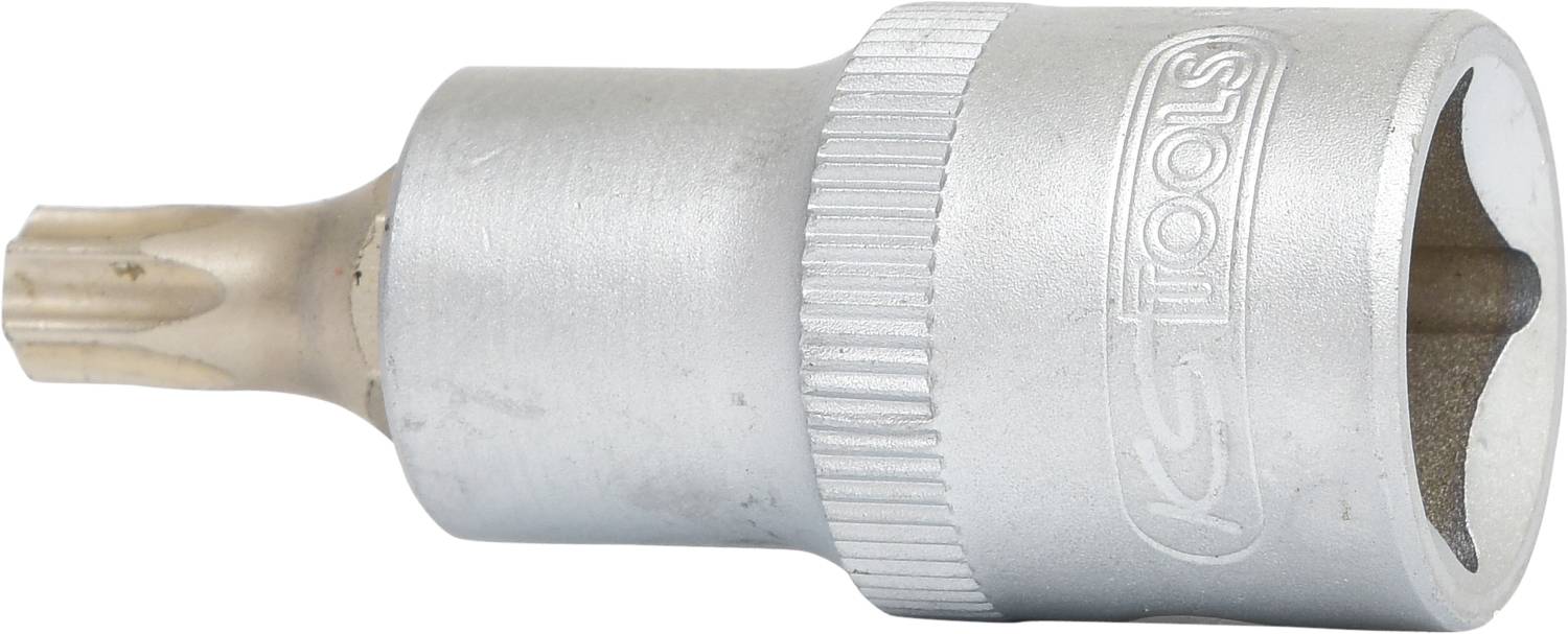 Srebrny klucz nasadowy z końcówką Torx, z napisem 'KS Tools', o metalicznej powierzchni, w kształcie cylindra.