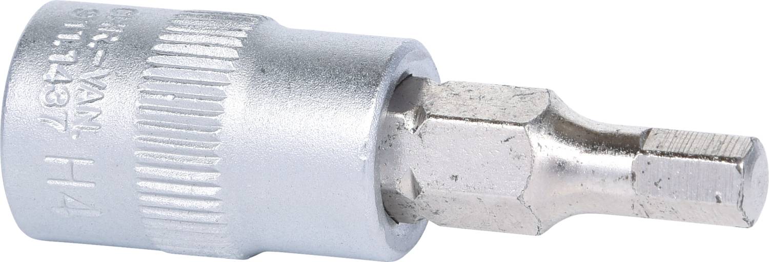Srebrny sześciokątny nasadowy klucz nasadowy, odpowiedni do prac z śrubami i nakrętkami.