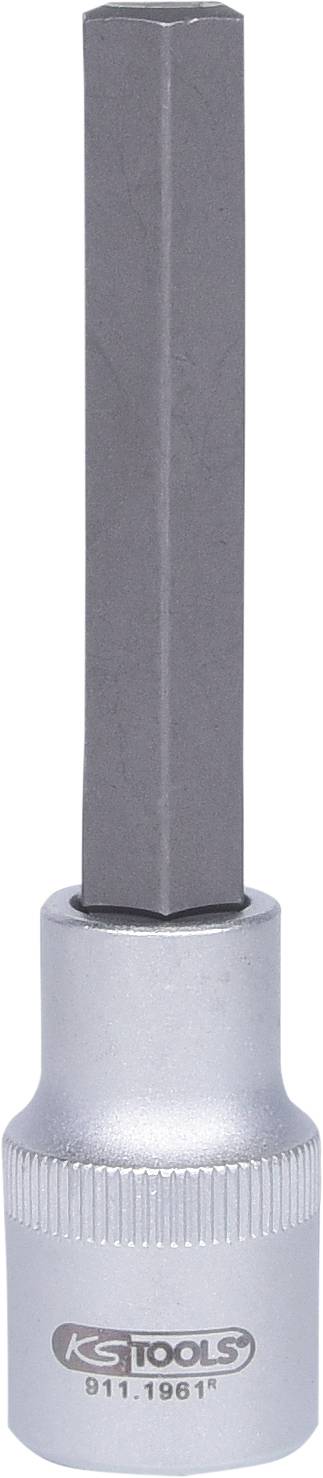 Narzędzie: Sześciokątny klucz nasadowy z gniazdem na bit z uchwytem w kolorze srebrnym, marka KS Tools, odpowiedni do prac śrubowych.