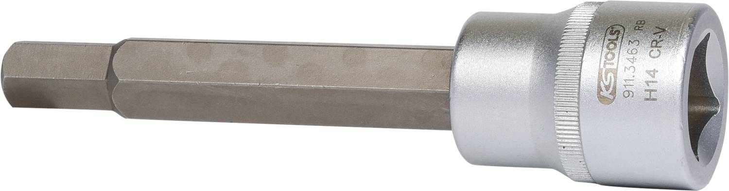 Srebrny sześciokątny bit z napisem 'H14 CRV' z boku. Nadaje się do użycia z kluczem nasadowym.