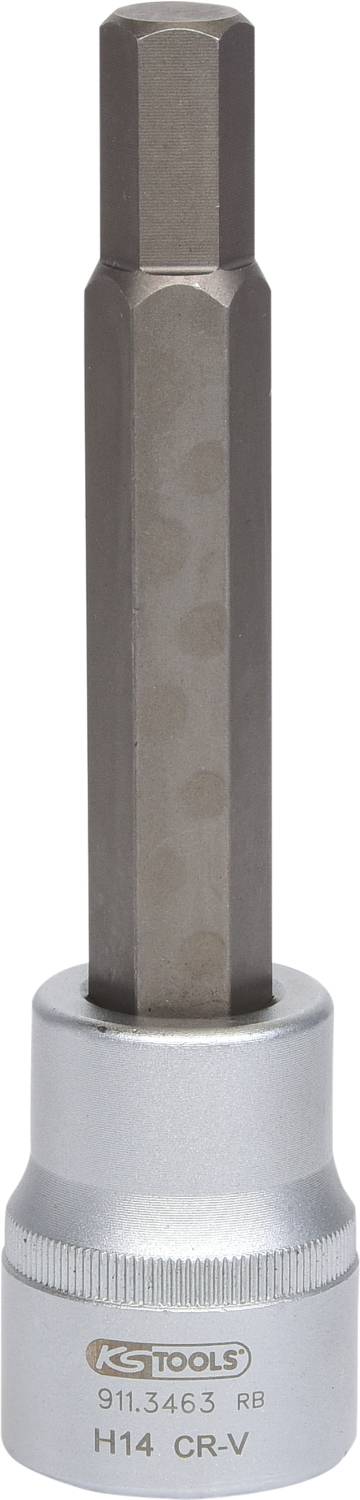 Sześciokątny bit z długim uchwytem firmy KS Tools, model H14 CR-V, wykonany z metalu. Odpowiedni dla rzemieślników lub mechaników.