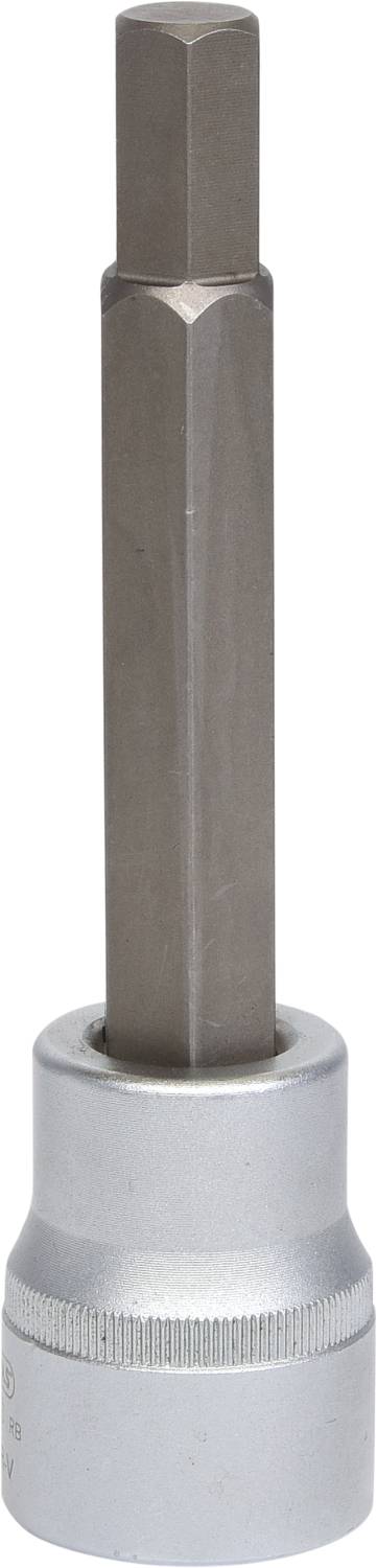 Sześciokątny bit z długą tulejką do precyzyjnego wkręcania śrub. Metalicznie błyszczące narzędzie ze stabilnym uchwytem.