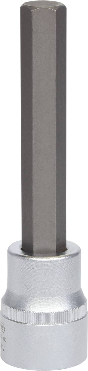 Długi sześciokątny nasadowy klucz nasadowy z srebrnym końcem, odpowiedni do ciężkich napraw lub prac mechanicznych.