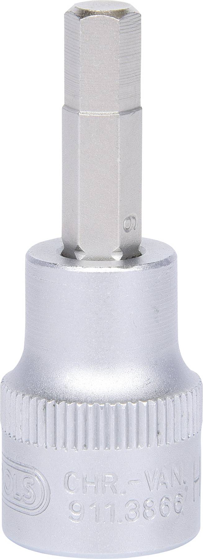 Klucz nasadowy z sześciokątną końcówką bitową, wykonany z metalu, do precyzyjnych prac mocujących. Po stronie klucza są wytłoczone cyfry.