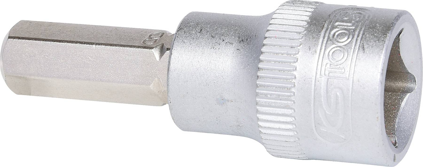 Sześciokątny nasadowy klucz do gniazd wykonany z metalu z żebrowanym uchwytem, używany do dokręcania i odkręcania śrub lub nakrętek.